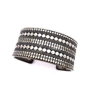 Lucky Brand Tibetan Cuff Bracelet Silver Tone Signed Adjustable